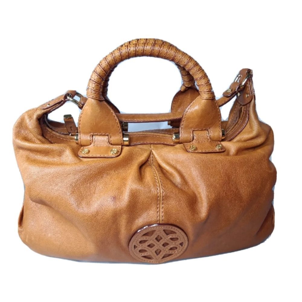 Antonio Melani British Tan Leather Satchel Handbag Large Purse